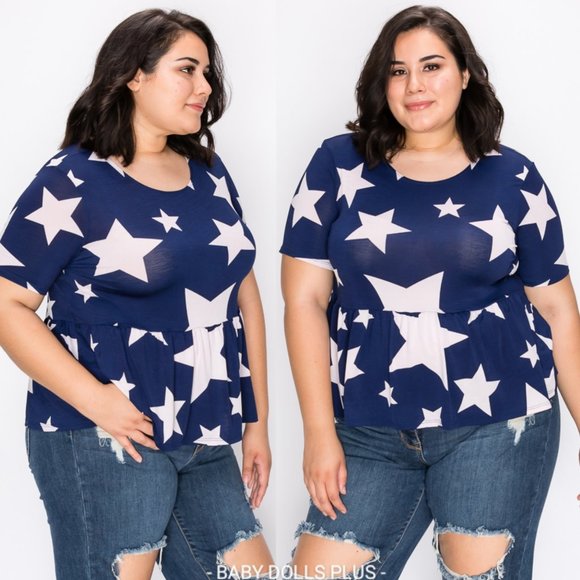 1x-3x Super cute star print hem tunic top - Picture 3 of 9